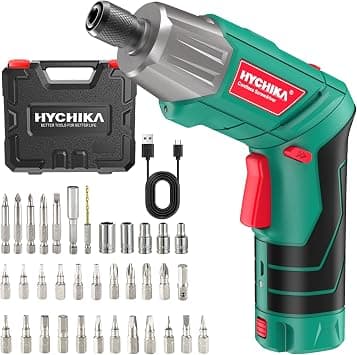 HYCHIKA Cordless Screwdriver, 6Nm Torque Electric Screwdriver 2000mAh 3.6V with 35 Accessories, LED Light and Rear Flashlight, USB Cable and Storage Box on Amazon.ae - Price Tracker