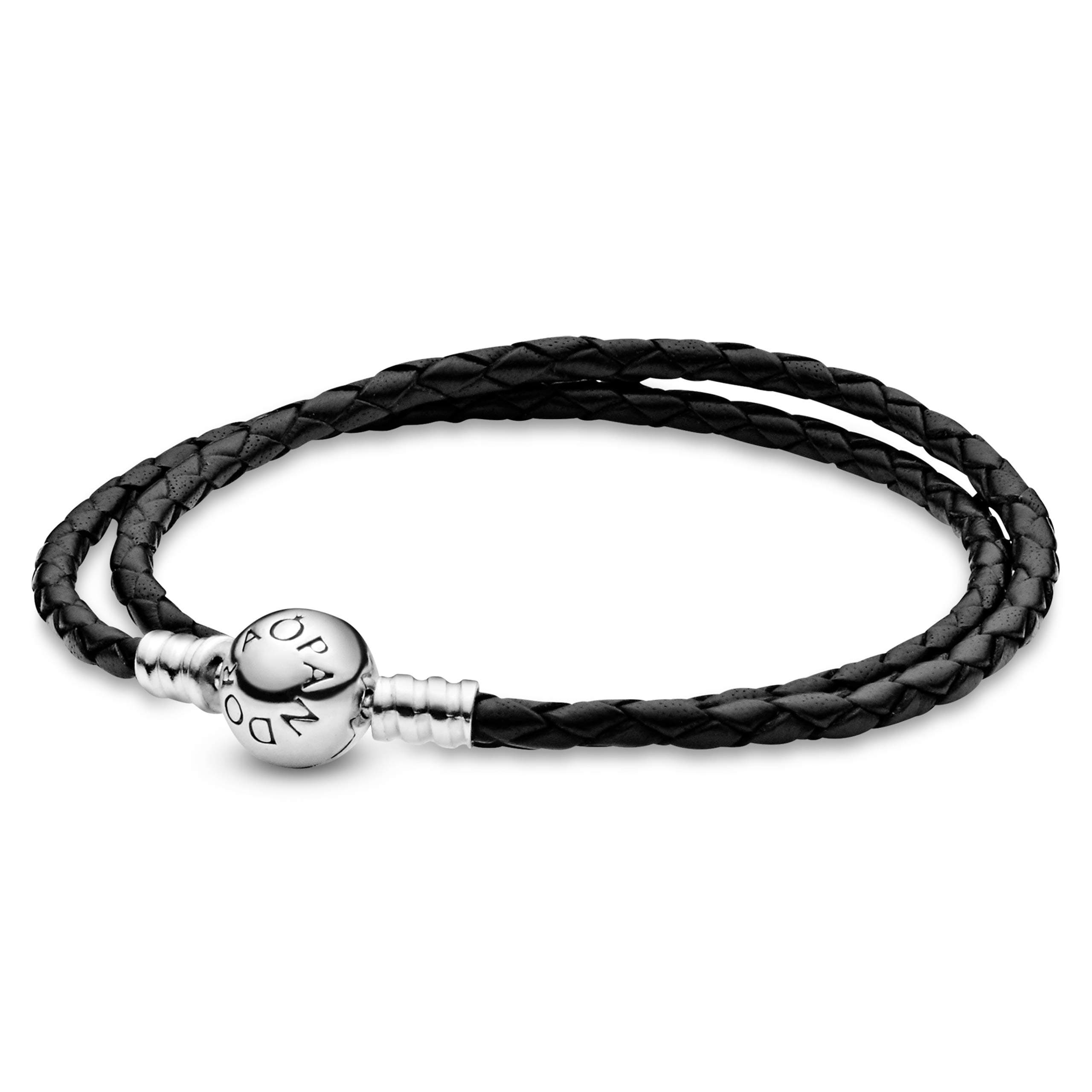 PANDORA Jewelry Black Leather Charm Sterling Silver Bracelet on Amazon.ae - Price Tracker