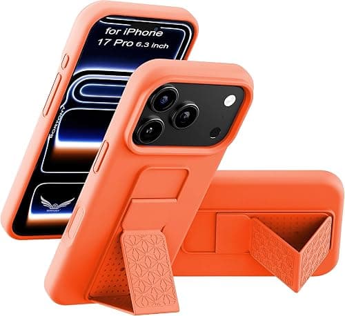iPhone 17 Pro Case, Kickstand Finger Grip Cover for iPhone 17 Pro, Car Magnetic Multi Stand Soft Silicone Phone Case for iPhone 17 Pro 6.3 inch (Orange, IPhone 17 Pro) على Amazon.ae - متتبع الأسعار