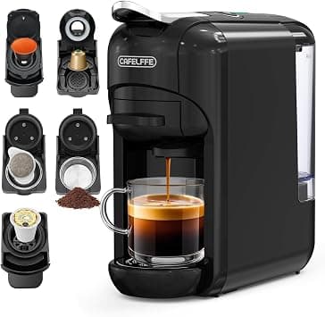 Cafelffe 5in1 Automatic Capsule Coffee Machine Hot Cold Coffee Maker 19 Bar Espresso Machine For Nes*, DG, Kcup, ESE Pods And Coffee Powder Matte Black - متتبع أسعار Amazon.sa