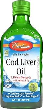 Carlson - Cod Liver Oil, 1100 mg Omega-3s, Plus Vitamins A and D3, Wild Caught Norwegian Arctic Cod Liver Oil, Sustainably Sourced Nordic Fish Oil Liquid, Green Apple, 250 mL (8.4 Fl Oz) على Amazon.ae - متتبع الأسعار