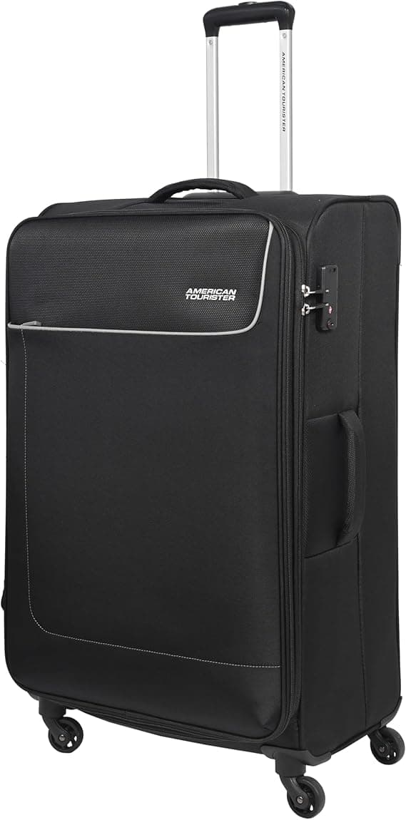 American Tourister Jamaica Suitcase, Check-In Size 80 cm / 30 inch, 4 Spinner Wheels, Soft Top, 100% Polyester, Black|TSA Lock|Expandable|Front Pocket Storage|Corner Guard - 3 Years Global Warranty on Amazon.ae - Price Tracker