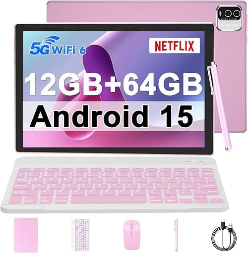 10 inch Android 15 Tablet, 12GB RAM+64GB ROM/1TB Expend Tablet, 1.8Ghz Quad-core Processor, 2 in 1 Tablets with Keyboard/Case/Mouse/Stylus, 1280x800 IPS HD Display, 8MP Camera, 5G WI-FI 6 BT 5.0 on Amazon.ae - Price Tracker