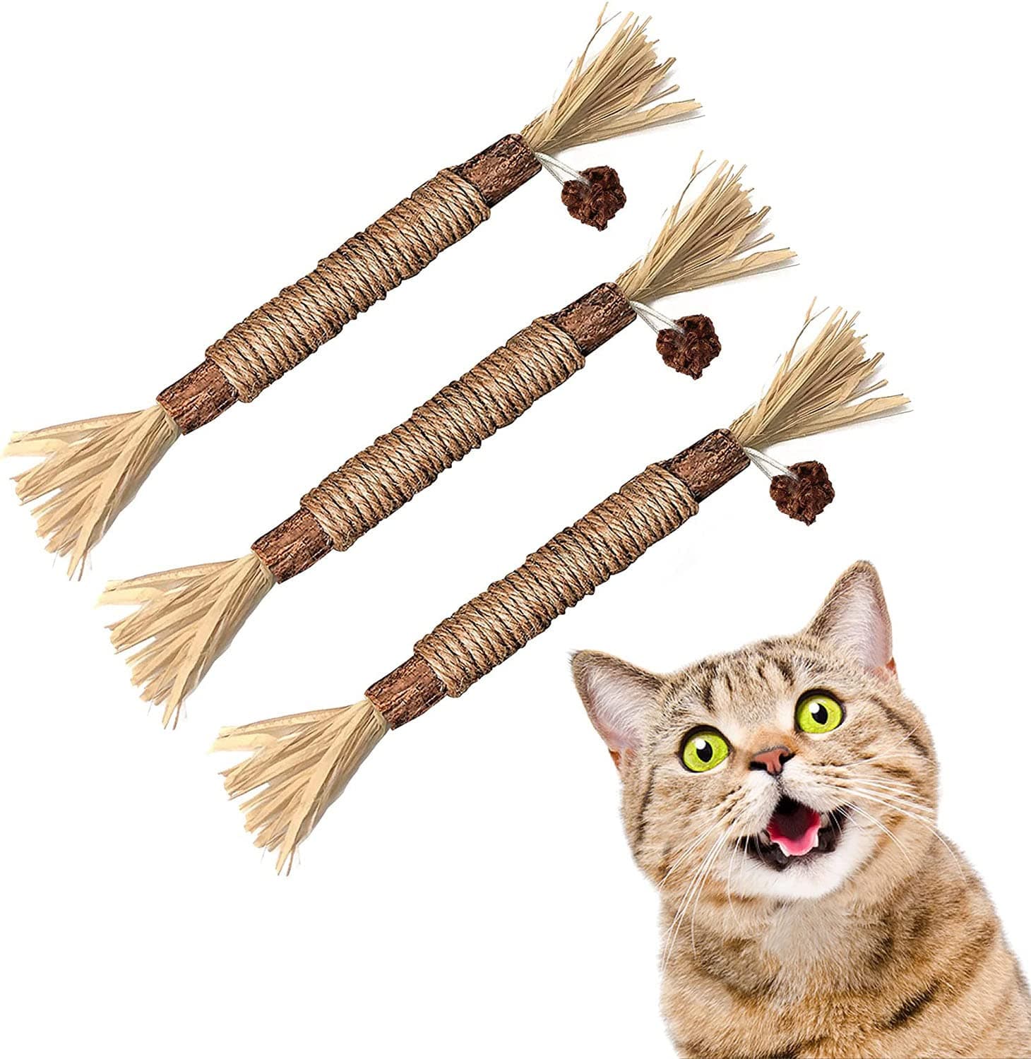 Sawanork 3 PCS Cat Chew Toys, Kitten Chew Sticks for Aggressive Chewers, Silvervine Chew Stick Toy, Large Size Catnip Toys on Amazon.ae - Price Tracker
