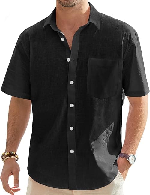 J.VER Men's Cotton Linen Short Sleeve Shirts Casual Lightweight Button Down Shirt Beach Summer Tops with Pocket on Amazon.ae - Price Tracker