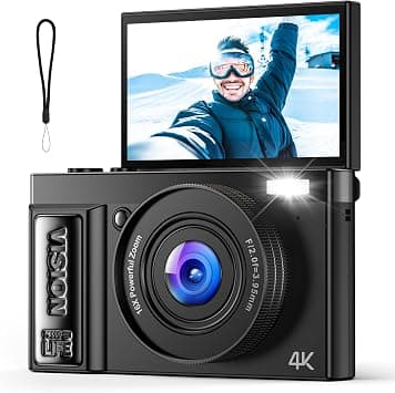YYZA9 4K Ultra HD Digital Camera: 64MP Camera for Beginners – Digital Camera with Autofocus 16X Zoom – Flip 180° Camcorder with 32GB Memory Card Black on Amazon.ae - Price Tracker