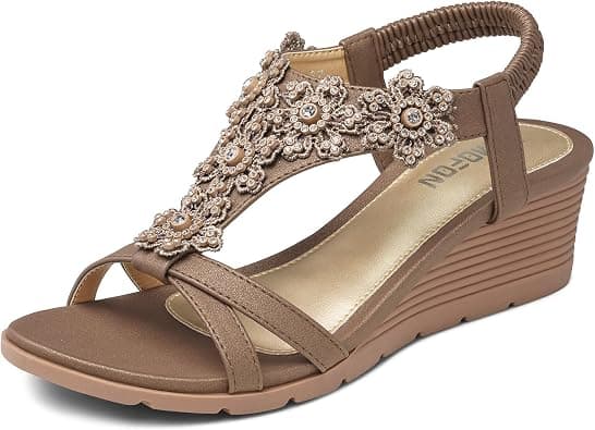 TEMOFON Womens Sandals Wedge Low: Summer Open Toe Wedges - Dressy Casual Elastic Ankle Strap Platform - Comfortable Rhinestone Flower Sandals on Amazon.ae - Price Tracker