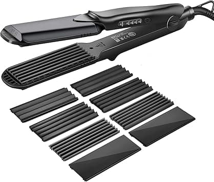 Hair Crimper Waver Tool, Crimping Irons Hair Straightener Flat Iron with 4 Interchangeable Tourmaline Ceramic Plate Adjustable Temperature for All Hair Type(UK) on Amazon.ae - Price Tracker