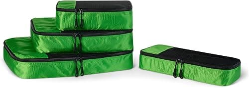 Amazon Essentials 4-Piece Packing Cubes Travel Accessories Set, Luggage Organizer with Double Zipper, Mesh Top, Polyester, Small/Medium/Large/Slim, Green (Previously Amazon Basics) on Amazon.ae - Price Tracker