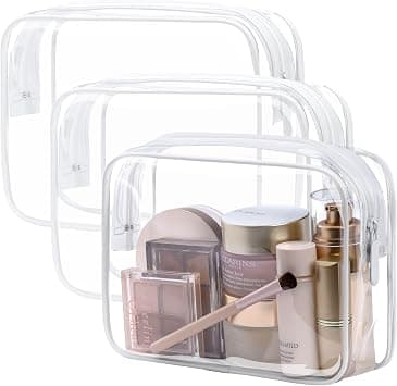 PACKISM Clear Toiletry Bag, 3 Pack TSA Approved Toiletry Bag Quart Size Bag, Travel Makeup Cosmetic Bag for Women Men, Carry on Airport Airline Compliant Bag, White (for Age 12 or Above) on Amazon - Best Deal Finder
