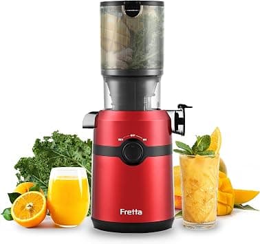 Juice Extractor, Fretta Juice Extractor for Whole Fruits and Vegetables, Large Opening 108 mm Slow Juicer, 1L Capacity, Cold Pressure, Easy to Clean, BPA-Free, 200 W (Red) على Amazon.ae - متتبع الأسعار