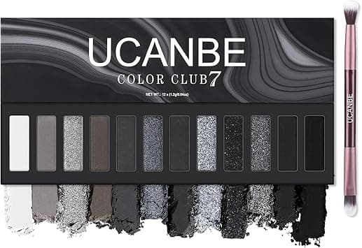 UCANBE Smokey Eyeshadow Palette, Dark Black White Gray Silver Natural Nude Matte Shimmer Eye Shadow Pallet for Smoky Emo Goth Makeup, 12 Color High Pigmented Long Lasting Waterproof Pallete with Brush on Amazon.ae - Price Tracker
