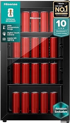 Hisense 122 Liters Chiller Single Door Beverage Cooler, 91L Net Drinks Fridge, 69 Cans/113 Botlles Capacity, Electronic Control & 3 Glass Shelves, Black(Amazon Exclusive) - Amazon.ae Price Tracker