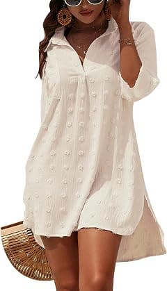Blooming Jelly Womens Swimsuit Coverups White Chiffon Bikini Swimwear Beach Cover Up Dress Shirt - Amazon.sa Price Tracker