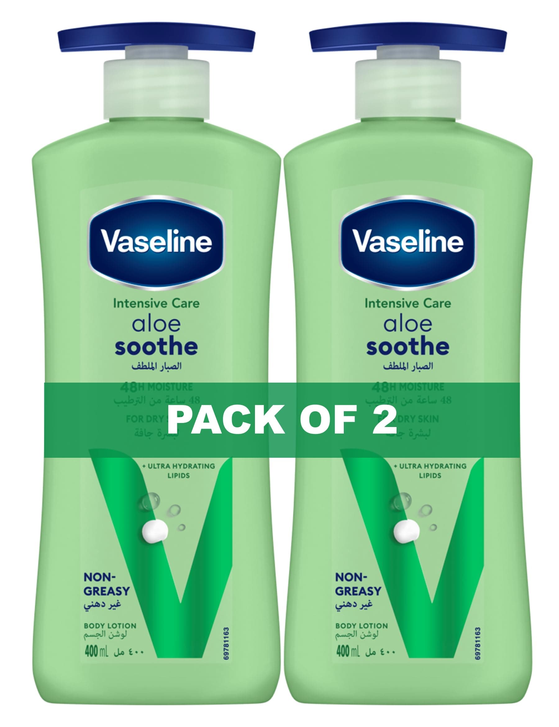 Vaseline Intensive Care Body Lotion for Dry Skin, Aloe Soothe, Fast-Absorbing, 48hr Moisturising, 2 x 400ml on Amazon.ae - Price Tracker