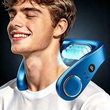 Neck Fan Air Conditioner,Personal Cooling Device,Neck Air Conditioners Portable Neck AC Rechargeable Battery Powered,USB Silent Headphones Round Leafless Necklace Fan for Women Men Adults Kids Blue على Amazon.ae - متتبع الأسعار