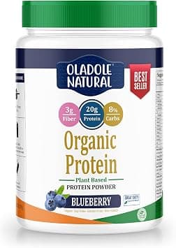 Oladole Natural Plant Based Organic Protein Powder, Blueberry - Vegan, Low Net Carbs, Non Dairy, Gluten Free, Lactose Free, No Sugar Added, Soy Free, Non-GMO, 2.20 Pound 1kg (Blueberry) على Amazon.ae - متتبع الأسعار