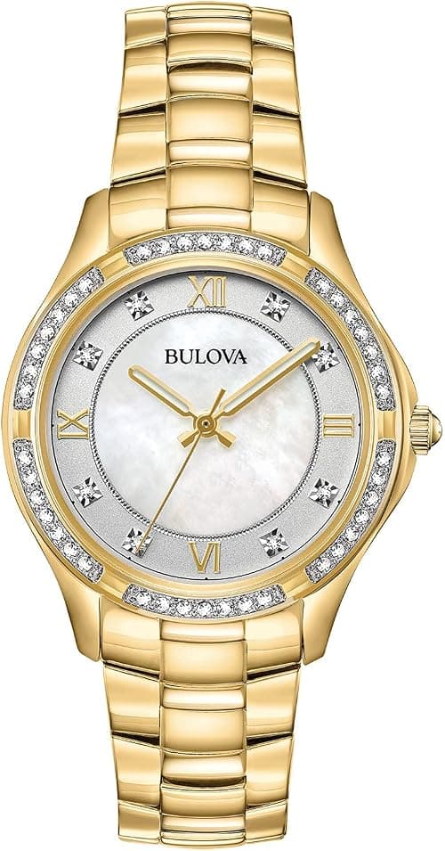 Bulova Ladies' Stainless Steel Watch with Crystals and Mother-of-Pearl Dial, Gold Tone on Amazon.ae - Price Tracker