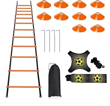 Football Training Equipment Set Speed Agility Ladder, 10 Sports Cones & Soccer Kick Trainer - Professional Agility Training Kit with 4 Ground Stakes & Football Accessories for Kids & Adults على Amazon.ae - متتبع الأسعار