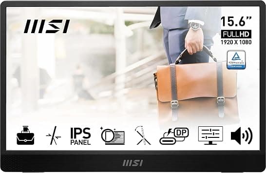 MSI PRO MP161 E2 15.6 Inch Full HD Portable Monitor - 1920 x 1080 IPS Panel, 60Hz, Eye-Friendly Screen (PC, Laptop, Mobile), Speakers, Enhanced Chassis & Kickstand - Mini-HDMI 2.0b, 2 x USB Type-C on Amazon.ae - Price Tracker
