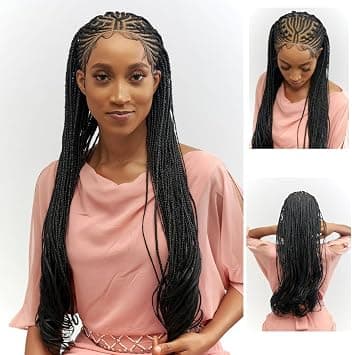 Wow Braids Fulani French Curls cornrow Braid Wig - Color 1-28 Inches 360 Full HD Lace Cap with Baby hair and curly tips for black women على Amazon.ae - متتبع الأسعار