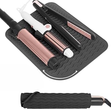 Heat Resistant Silicone Mat for Hair Styling Tools, 8.86 x 6.5 Inch Non-Slip Pad for Curling Irons and Straighteners, Protects Countertops and Table, Ideal for Travel, Vanity and Salon (Black) on Amazon.ae - Price Tracker