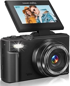 5K Digital Camera, WiFi 75MP Digital Point and Shoot Camera with 18X Zoom Anti Shake, 3" 180°Flip Screen Compact Travel Camera with Flash for Adult Beginner (2 Batteries+ 32GB SD Card) (Black) on Amazon.ae - Price Tracker