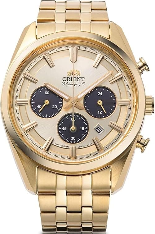 WatchNation Orient Stretto Solar Chronograph 40mm Champagne Dial Gold Colour Strap Men’s Watch RA-TX0301G10B على Amazon.ae - متتبع الأسعار