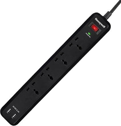 Honeywell Surge Protector, 4 Universal Sockets, 2USB Ports, 2Meter,15000Amp,Device Secure Warranty,Auto Overload Protection,Spike Guard/Extension Board,Master Switch,3 Year Manufacturer Warranty-Black on Amazon.ae - Price Tracker
