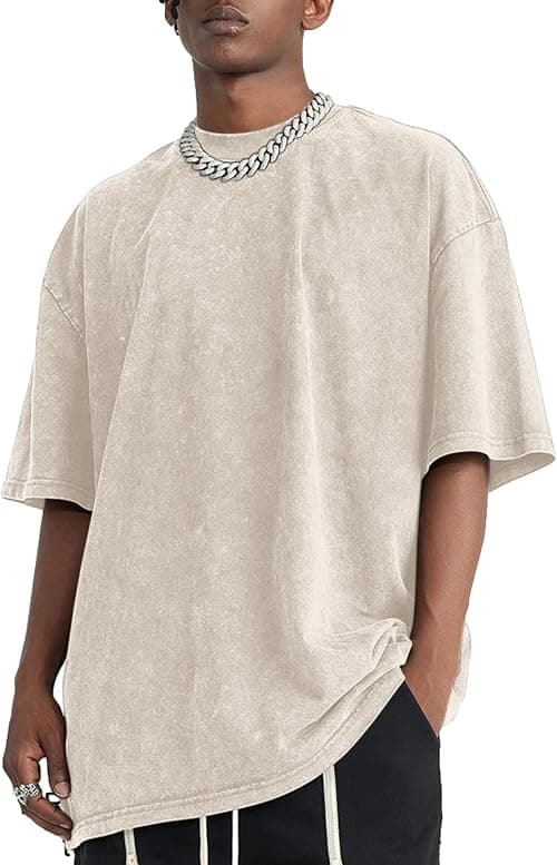 Bobeutou Oversized Vintage Acid Wash Tshirt for Men Cotton Solid T Shirt Streetwear Basic Tees Casual Baggy Loose Shirts Tops on Amazon - Best Deal Finder