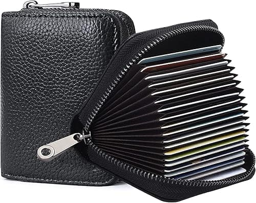 Credit Card Holder Wallet, Black Card Cases, RFID 20 Card Slots Credit Card Holder Genuine Leather Small Card Case, Accordion Wallet with Zipper for Women or Men, Wallets Card Cases Money Organizers on Amazon.ae - Price Tracker