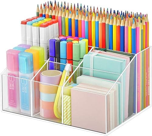 VITVITI Acrylic Pen Holder, Clear Desk Organizer, Pen Organizer for Desk, 7 Compartments Desk Pencil Holder, Desktop Stationery Organizer for Office Storage/School/Home/Art Supplies on Amazon.ae - Price Tracker
