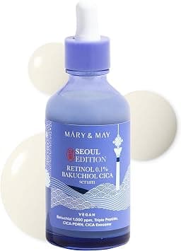 Mary&May SEOUL EDITION Retinol 0.1% Bakuchiol Cica Serum - Korean Face Serum for Pore Elasticity & Wrinkle Improvement - Cica and Peptides - Fragrance-Free, Vegan, and Cruelty-Free, 80ml على Amazon.ae - متتبع الأسعار