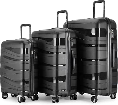 Luggage 3 Piece Set Suitcase Spinner Hardshell Lightweight TSA Lock Carry on 4 Piece Luggage Sets with PP Material, Pink Colour, Luggage Sets Hardside With Spinner Wheels (BLACK, 3 PIECES SET) على Amazon.ae - متتبع الأسعار