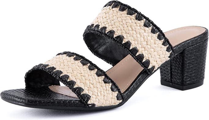 N.N.G Women Heel Sandals Braided Strappy Dressy Summer Low Heel Chunky Block Leather Comfortable Casual Square toe على Amazon.ae - متتبع الأسعار