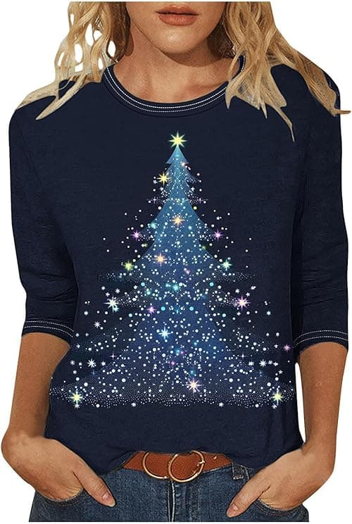 Christmas T Shirts Women Plus Size 3/4 Sleeve Tops Crew Neck T Shirt Novelty Xmas Jumpers Christmas Tree T Shirt Funny Ugly Tops Ladies Xmas T Shirts Dressy Tunics Tops Pullover Blouse on Amazon.ae - Price Tracker