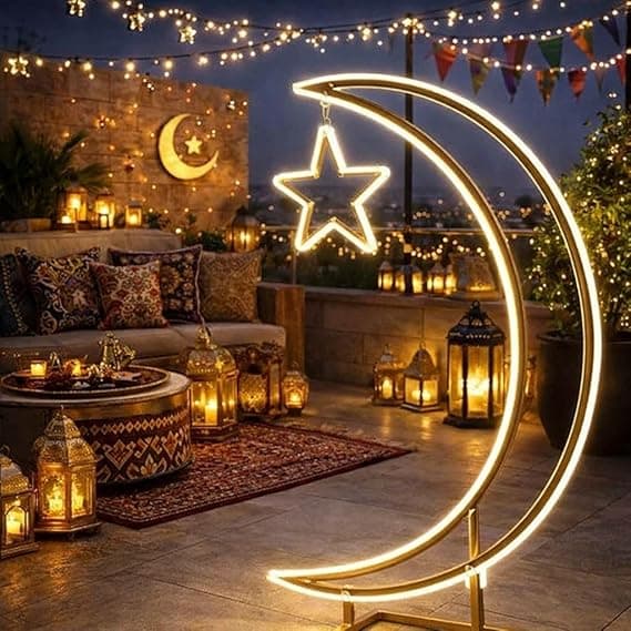 𝐇𝐎𝐌𝐄𝐃𝐂𝐎𝐑 𝐏𝐎𝐈𝐍𝐓 Ramadan Crescent Moon & Star Floor Decoration Light – Large Eid Mubarak Decorative Lamp for Home, Garden, Street & Party Decor (Big) on Amazon.ae - Price Tracker