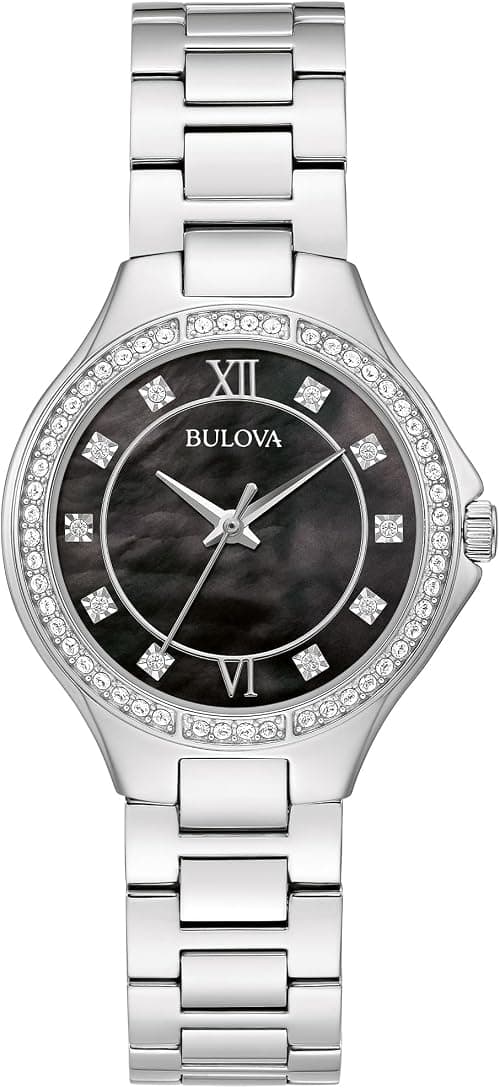 Bulova Ladies Quartz Dress Classic Watch, Silver-Tone Stainless Steel Bracelet, Black Dial Style: 96L300 on Amazon.ae - Price Tracker