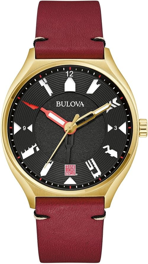 Bulova Men's Frank Lloyd Wright Automatic 'USONIA' Gold Stainless Steel Case and Burgundy Leather Strap Watch, Style:97A192 on Amazon.ae - Price Tracker