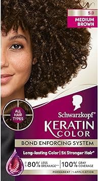Schwarzkopf Keratin Color Permanent Hair Color, 5.0 Medium Brown, 1 Application - Salon Inspired Permanent Hair Dye, for up to 80% Less Breakage vs Untreated Hair and up to 100% Gray Coverage on Amazon.ae - Price Tracker