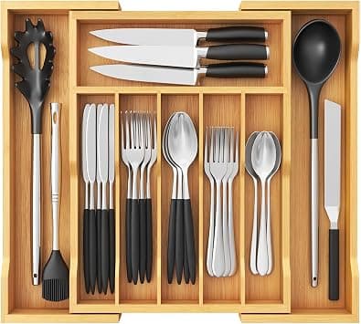 Lifewit Cutlery Drawer Organiser, Expandable Utensil Tray for Kitchen, Bamboo Silverware and Flatware Holder, Wood Adjustable Storage for Spoons Forks Knives,38 X 32CM,Natural on Amazon.ae - Price Tracker