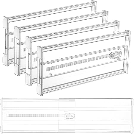 Vtopmart 4 Pack 6" (15.24cm) Tall Drawer Dividers for Big and Deep Drawer, 12.8"-22.3" (32.51-56.64cm) Adjustable Expandable Drawer Organizer, Clear Plastic Separators for Dresser, Baby Supplies on Amazon.ae - Price Tracker