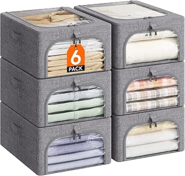 Lifewit Pack of 6 Clothes Storage Containers with Metal Frame, Foldable Storage Box with Lid, 25 L Stackable Storage Bags, Fabric Container Organiser with Transparent Window, Robust Handles على Amazon.ae - متتبع الأسعار