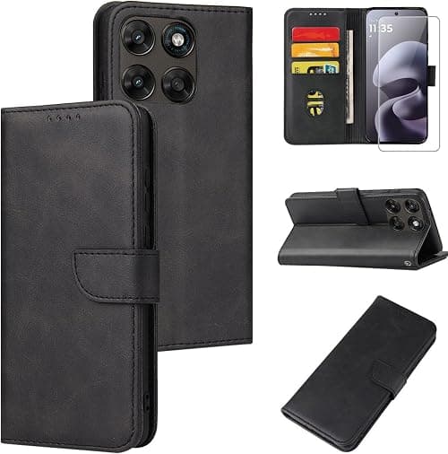 Effcotuo Case for Motorola Moto G67/G77 5G Case with 1 Tempered Glass Card Holder Flip Wallet Leather Pouch Case Cover Protective Flip Cover Case Black on Amazon.ae - Price Tracker