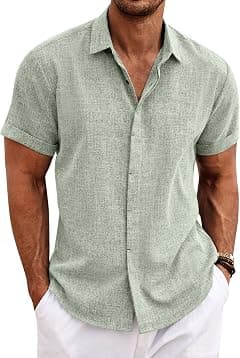 COOFANDY Men's Linen Shirts Short Sleeve Casual Shirts Button Down Shirt for Men Beach Summer Wedding Shirt - Amazon.sa Price Tracker
