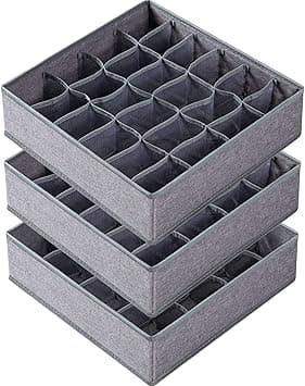 Criusia 3 Pack Modern Drawer Organizers, 64 Cell Fabric Foldable Cabinet Closet Organizers and Storage Boxes for Storing Socks, Underwear, Ties (16+24+24 Cell, Grey) - متتبع أسعار Amazon.sa