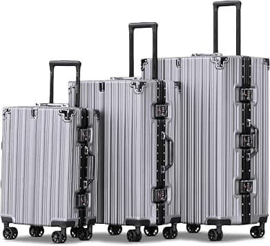 Hard Shell Aluminum Frame Unbreakable 3PCS SET (20/24/28 Inch) Fashion Luggage with 360° Double Spinner Wheels (Silver) on Amazon - Best Deal Finder