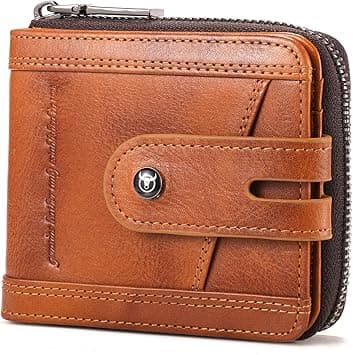 BULLCAPTAIN Genuine Leather Men's Wallet with Zipper Vintage RFID Blocking Large Capacity Wallet for Men with 14 Credit Card Slots and 1 ID Window T23 (Brown) on Amazon.ae - Price Tracker