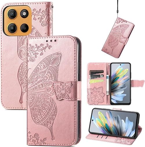 Premium Leather Wallet Case for Motorola Moto G67 5G / G77 5G, Butterfly Embossed Flip Cover with Card Slots, Magnetic Closure & Shockproof TPU Inner Shell, Rosegold on Amazon.ae - Price Tracker