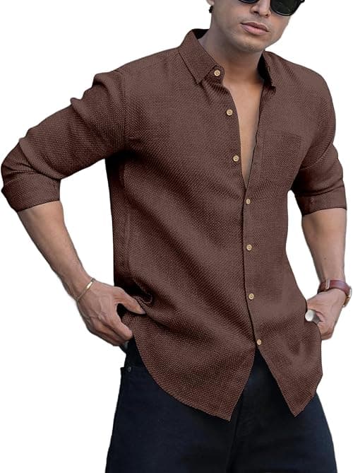 Men's Solid Linen Cotton Shirt | Casual | Solid | Long Sleeve | Summer - Regular Fit | Stylish Mens Shirt | Daily Formal Wear on Amazon.ae - Price Tracker